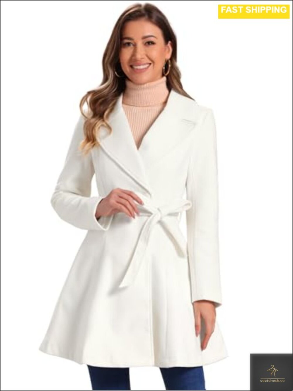 Allegra K A-Line Peacoat Double Breasted Belted Lapel Overcoat